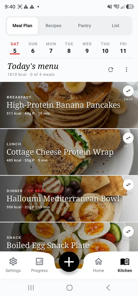 HUD+ weekly meal plan